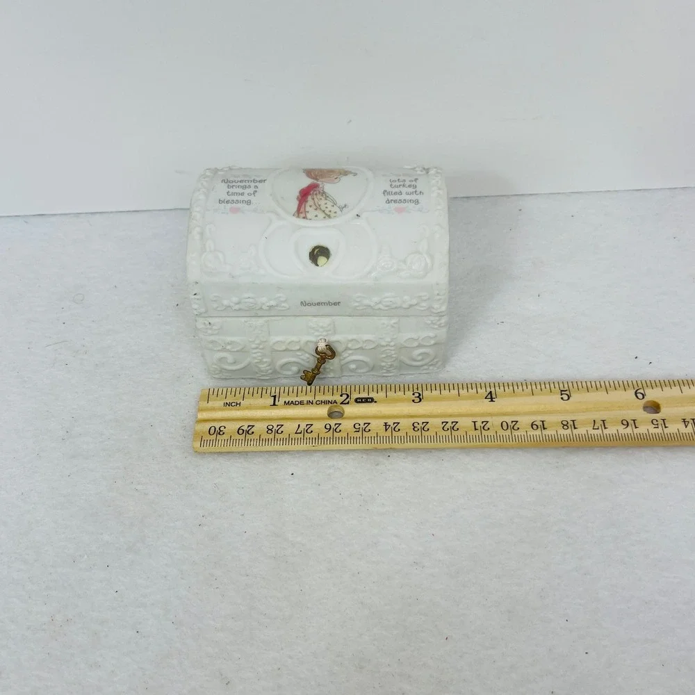 November Topaz Porcelain Treasure Chest Trinket Box White Ceramic Birthstone